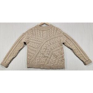 J.Crew Women's Cable Knit Sweater Lambs Wool Fisherman Chunky Crewneck Beige XS